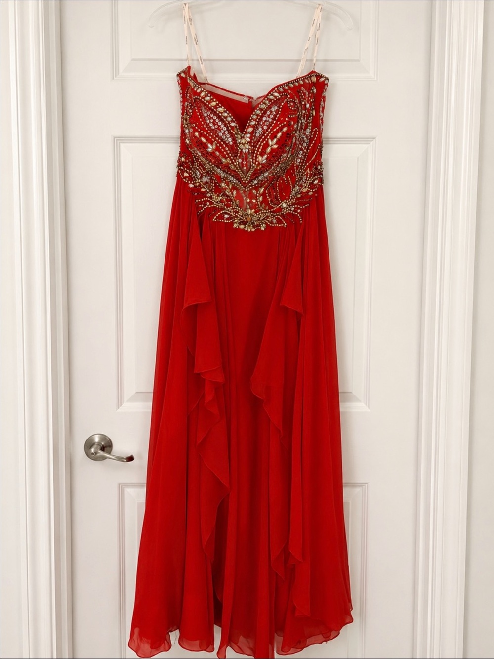 Red Embellished Chiffon Prom Homecoming Dress